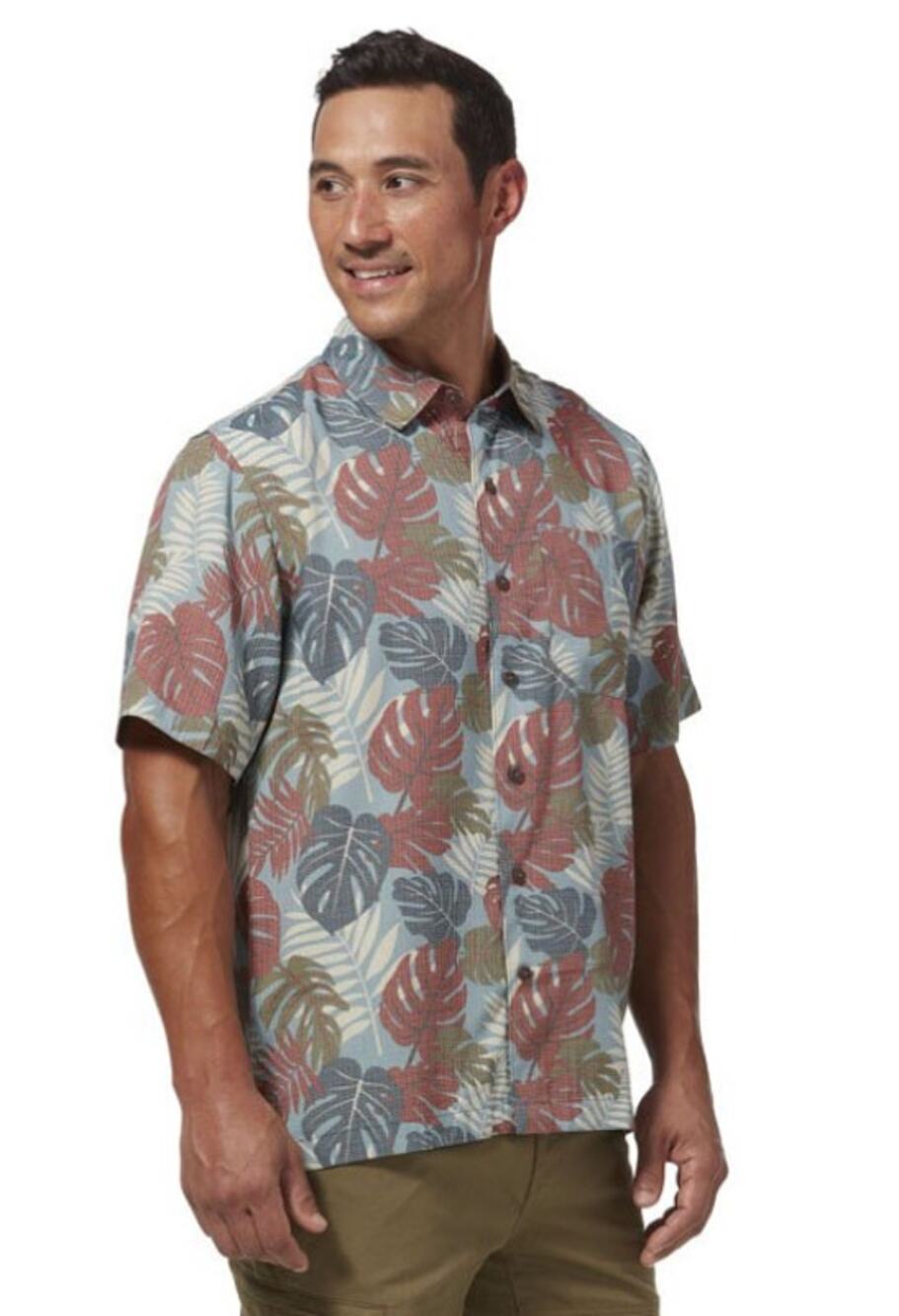 Royal Robbins Comino Leaf Short Sleeve Button Up Shirt Size XXL Blue Green